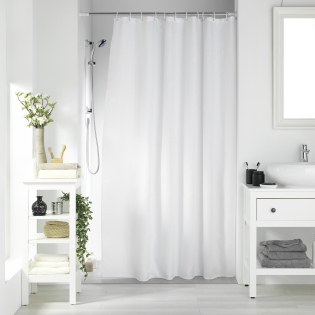 Rideau de douche avec crochets - 180 x 200 cm - jacquard uni Quartz Blanc