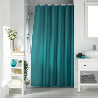 Rideau de douche avec crochets - 180 x 200 cm - jacquard uni Quartz Emeraude