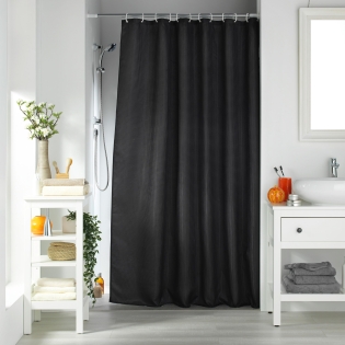 Rideau de douche avec crochets - 180 x 200 cm - jacquard uni Quartz Noir