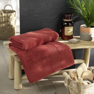 Drap de bain 90 x 150 cm – Coton éponge uni Tendresse Terracotta – 500 g/m²