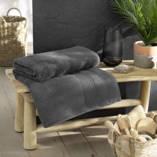 Drap de bain 90 x 150 cm – Coton éponge uni Tendresse Anthracite – 500 g/m²