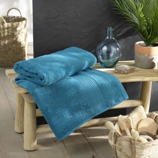 Drap de bain 90 x 150 cm – Coton éponge uni Tendresse Bleu paon – 500 g/m²
