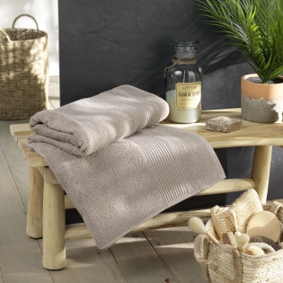 Drap de bain 90 x 150 cm – Coton éponge uni Tendresse Taupe – 500 g/m²