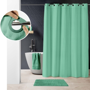 RIDEAU DOUCHE+OEIL. CLIPSABLES 180x200 CM MICROFIBRE GAUFREE UNIE DOTTY TILLEUL