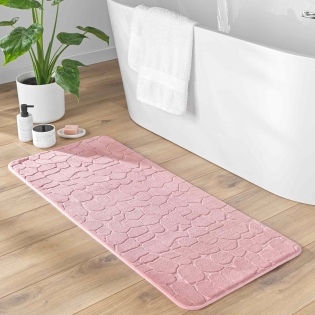 Tapis de Bain 50 x 120 cm – Microfibre Unie Relief Ricochet – Ultra Doux & Absorbant Rose