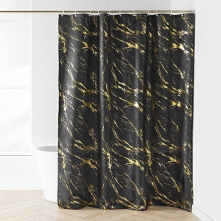 RIDEAU DE DOUCHE+CROCHETS 180 x 200 CM POLYESTER IMP. METAL. AQUAMARBRE NOIR/OR