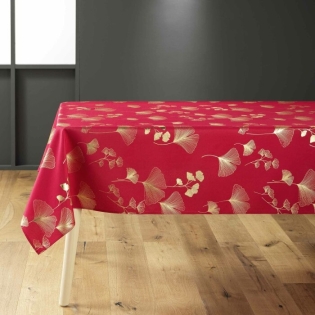 Nappe rectangle 150 x 300 cm polyester imprimé metallisé Bloomy rouge