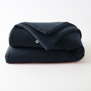 Édredon 180 x 240 cm - Double Gaze de Coton 125 gr/m² - Uni Gaïa Bleu Marine