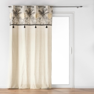 Rideau a oeillets 140 x 240 cm polycoton + pompons Papaya sur Mon Linge de Maison Rideau a oeillets 140 x 240 cm polycoton + pompons Papaya