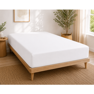 Drap-housse 140 x 190 cm Percale de Coton Peigné Blanc – 80 fils/cm² – Bonnet 35 cm