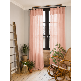 Lot de 2 Rideaux Gaze de Coton Pêche 140x300 cm Ajustables – 8 Anneaux Pinces Inclus – Rideaux Tamisants Haut de Gamme