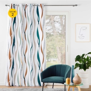 Lot de 2 rideaux a oeillets 140 x 260 cm polyester imprime Lisana