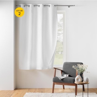 Lot de 2 Rideaux petite hauteur 135 x 180 cm isolant thermique microfibre Micropolar Blanc