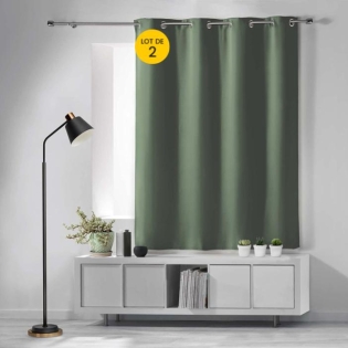 Lot de 2 Rideaux Occultants à Œillets 140 x 180 cm – Uni Kaki