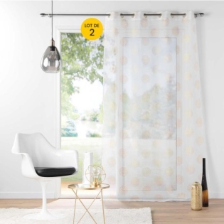 Lot de 2 Voilage a oeillets 140 x 240 cm sablés  imprimés metallisé Sixtine Or