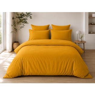 Parure de Lit Complète 240 x 220 cm Curry - 100% Coton 57 Fils - Drap-Housse 140x190 + 4 Taies sur Mon Linge de Maison Parure de Lit Complète 240 x 220 cm Curry - 100% Coton 57 Fils - Drap-Housse 140x190 + 4 Taies