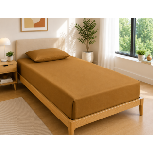 Drap Housse 90x190 cm 1 Place 100% Coton 57 Fils/cm² Bonnet 30 cm Caramel
