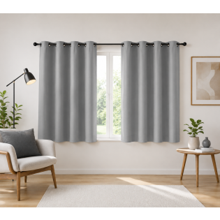 Lot de 2 Rideaux Spécial Petites Fenêtres à Œillets 140 x 180 cm – Uni Gris – Essentiel