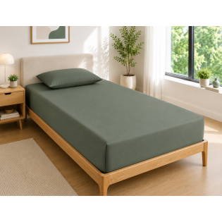 Drap Housse 90x190 cm 1 Place 100% Coton 57 Fils/cm² Bonnet 30 cm Romarin