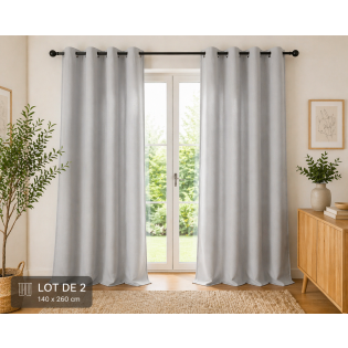 Lot de 2 Rideaux 100% Coton Prélavé 140 x 260 cm – KALA GRIS CLAIR