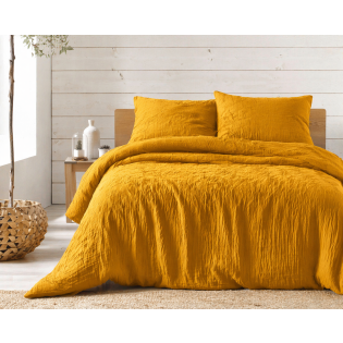 Parure de lit complète 260 x 240 cm gaze de coton – 2 taies 63x63 cm + drap housse 160x200 cm Jaune