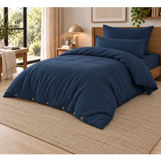 Pack housse de couette 240 x 220 cm + drap housse 140 x 190 cm flanelle CANDICE Bleu