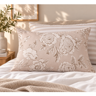 Taie d’oreiller 50 x 70 cm - 100 % coton 57 fils - Imprimé floral réversible NORA
