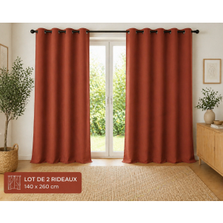 Lot de 2 Rideaux 100% Coton Prélavé 140 x 260 cm – KALA TERRACOTTA