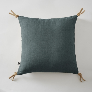 Coussin déhoussable avec pompons en lin lavé 45 x 45 cm soline Gris foncé