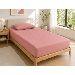 Drap Housse 90x190 cm 1 Place 100% Coton 57 Fils/cm² Bonnet 30 cm Vieux rose