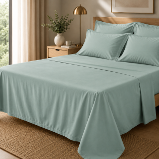 Drap Plat Percale 240 x 300 cm – Pur Coton Peigné Longues Fibres 80 Fils/cm² - Céladon