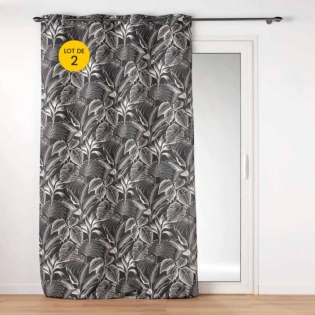 Lot de 2 Rideaux tamisant 140 x 260 cm polyester imprimé Cabana Noir