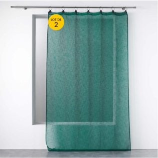 Lot de 2 Voilages à anneaux 140 x 240 cm voile tissé Linka Emeraude