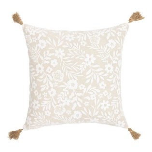 Coussin déhoussable à pompons 45 x 45 cm Coton/Polyester imprimé ANGIE sur Mon Linge de Maison Coussin déhoussable à pompons 45 x 45 cm Coton/Polyester imprimé ANGIE