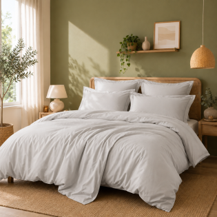 Housse de couette Percale de coton peigné 80 fils/cm²- 260 x 240 cm - Perle