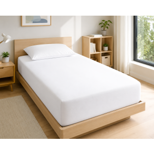 Drap Housse 90x190 cm 1 Place 100% Coton 57 Fils/cm² Bonnet 30 cm Blanc
