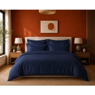 Housse de Couette 260 x 240 cm Prestige 120 Fils/cm² Satin de Coton Bleu velours