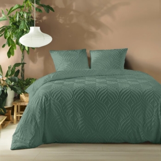 Housse de couette 240 x 220 cm microfibre unie tuftée HELTIE + 2 taies Cèdre