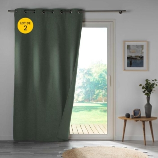 Lot de 2 Rideaux occultant double face 140 x 260 cm 100% microfibre Obscure Kaki