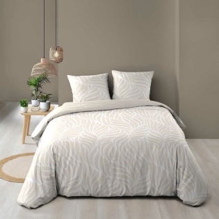 Housse de couette 240 x 220 cm imprimée 57 fils – MORGANE Naturel – 2 taies incluses