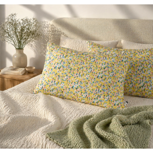 Taie d’Oreiller 50 x 70 cm – Gaze de Coton Imprimée – MANON Jaune Multicolore