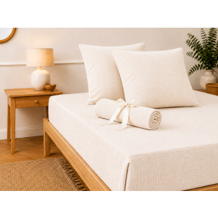 Pack Drap Housse 140 x 190 cm + 2 Taies d’Oreiller 60 x 60 cm Double Gaze de Coton GAÏA Pampa