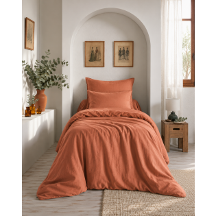 Housse de couette 140 x 200 cm – Lyocell Uni – LYSANDRE – Terracotta