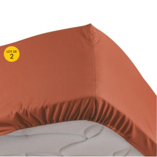 Lot de 2 Draps housse Orange 140 x 190 cm en percale bonnet 30 cm