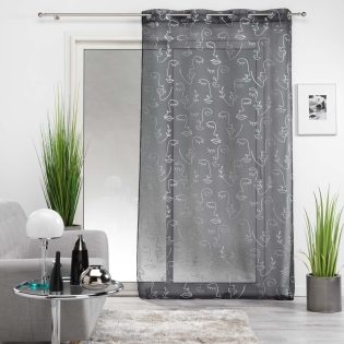Voilage a oeillets 140 x 240 cm imprimé métallisé Artyline Anthracite/argent sur Mon Linge de Maison Voilage a oeillets 140 x 240 cm imprimé métallisé Artyline Anthracite/argent