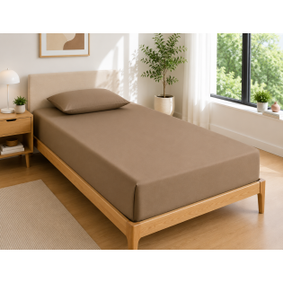 Drap Housse 90x190 cm 1 Place 100% Coton 57 Fils/cm² Bonnet 30 cm Taupe