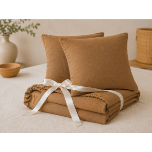 Pack Drap Housse 140 x 190 cm + 2 Taies d’Oreiller 60 x 60 cm Double Gaze de Coton GAÏA Camel sur Mon Linge de Maison Pack Drap Housse 140 x 190 cm + 2 Taies d’Oreiller 60 x 60 cm Double Gaze de Coton GAÏA Camel
