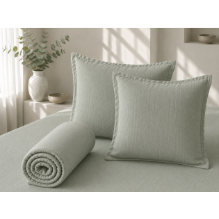 Parure Drap Housse 140 x 190 cm + 2 Taies 60x60 cm 100% Lin Français - Eucalyptus