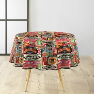 Nappe Ronde 160 cm PVC Imprimé Americano – Ambiance Diner Rétro