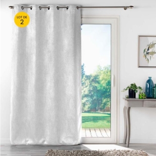 Lot de 2 Rideaux occultant 135 x 240 cm Imprimé ton sur ton Mélodie Blanc